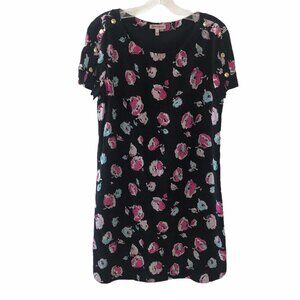 Juicy Couture Black Pink Floral Cap Sleeve Dress 8 100% Silk